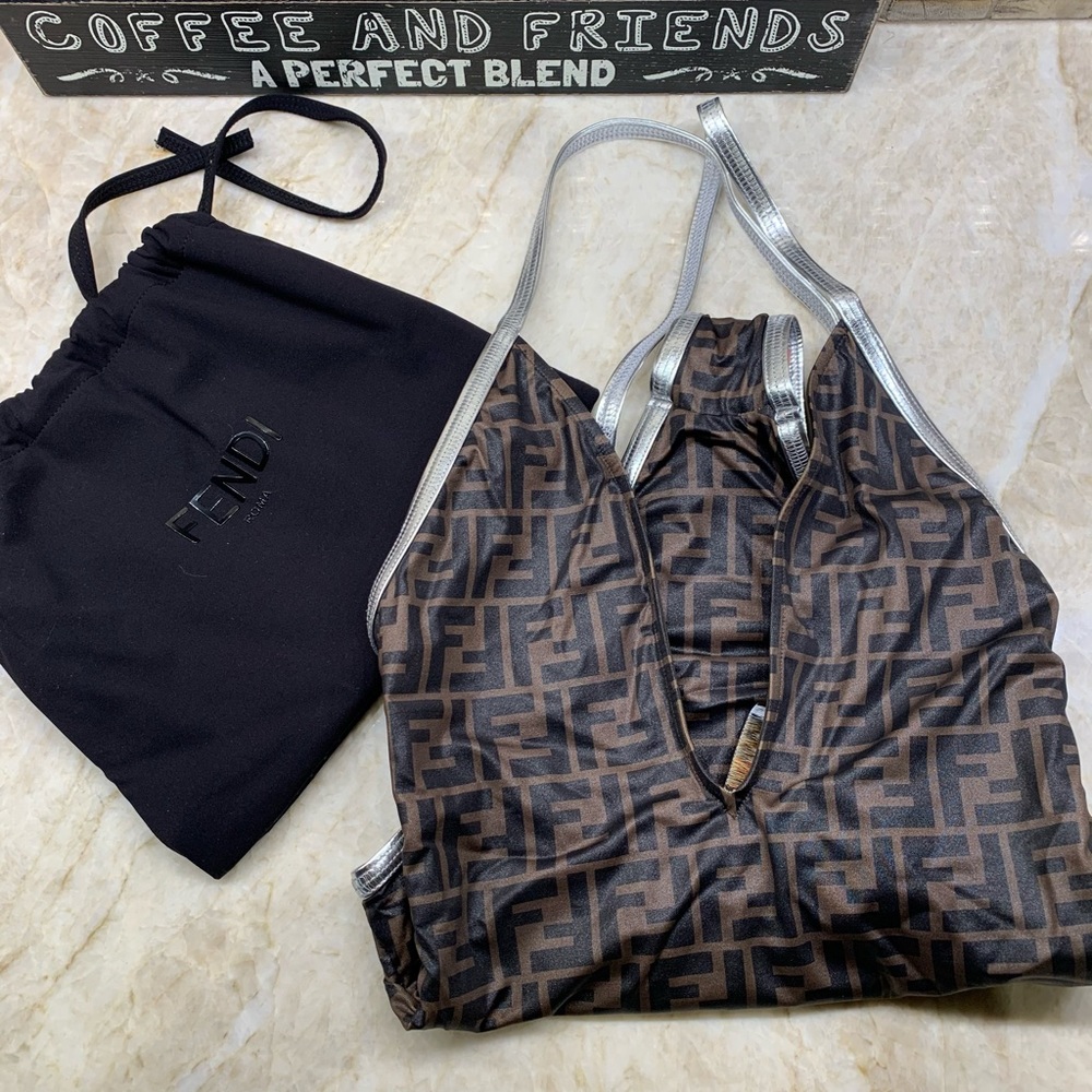SOLD Fendi Allover Logo V-Neck One-Piece Swimsuit - Picture 6 of 12